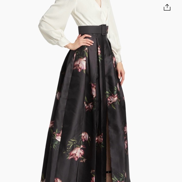 Sachin + Babi Black Maxi Skirt with Pink Floral Print and Belt - Picture 4 of 10
